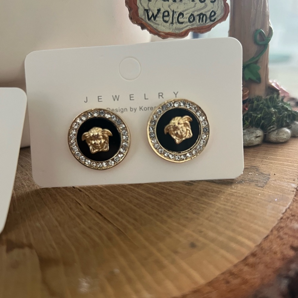 Gold and Black Stud Earrings